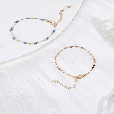 1 Set Natural Unakite Beads Bracelet & Dapped Chains Bracelet Set for Women BJEW-LP0004-06B-1
