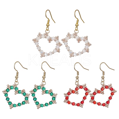 Glass Beaded Heart Dangle Earrings with 304 Stainless Steel Pins EJEW-JE05328-1