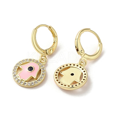 Hamsa Hand Real 18K Gold Plated Brass Dangle Leverback Earrings EJEW-Q797-10G-01-1