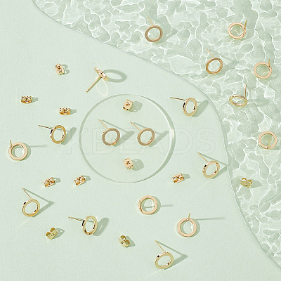20Pcs Brass Ring Stud Earrings for Women with 20Pcs Friction Ear Nuts KK-BBC0007-81-1