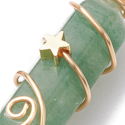Natural Green Aventurine Double Terminal Pointed Pendants PALLOY-JF02672-02-1