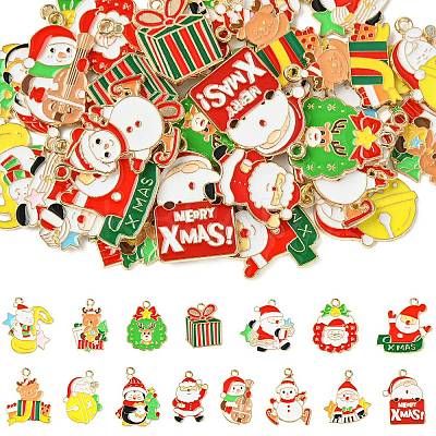 30Pcs 15 Styles Christmas Music Theme Alloy Enamel Pendants FIND-CJ0002-53-1