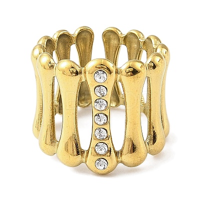 Ion Plating(IP) 304 Stainless Steel Open Cuff Ring for Women RJEW-F166-04G-02-1