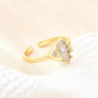 Ocean Theme Brass Micro Pave Cubic Zirconia Cuff Rings for Women RJEW-F184-17D-G-1