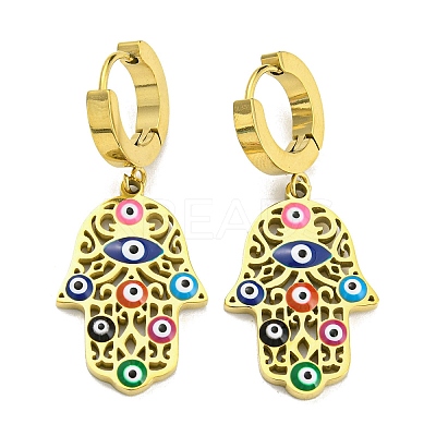 Ion Plating(IP) 304 Stainless Steel Dangle Hoop Earring with Enamel EJEW-H097-01G-1