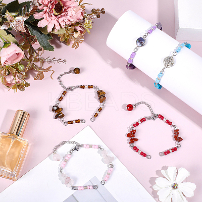15Pcs 5 Styles Synthetic Turquoise & Natural Rose Quartz & Tiger Eye & Amethyst & Red Jasper Chips & Handmade Seed Beads Bracelet Making AJEW-SC0031-86-1