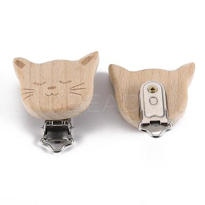 Beech Wood Kitten Baby Pacifier Holder Clips WOOD-T015-25-1