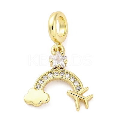 Brass Micro Pave Cubic Zirconia European Dangle Charms KK-D325-09G-1