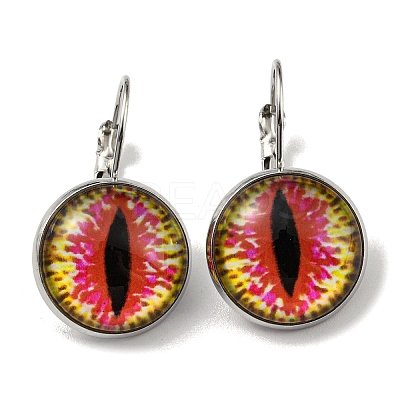 Dragon Eye Glass Leverback Earrings with Brass Earring Pins EJEW-Q798-01K-1