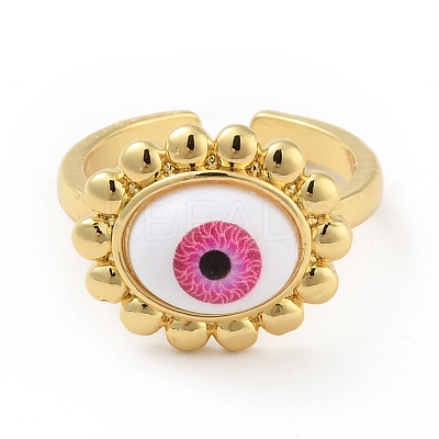 Acrylic Sun with Evil Eye Open Cuff Ring RJEW-B042-07G-01-1