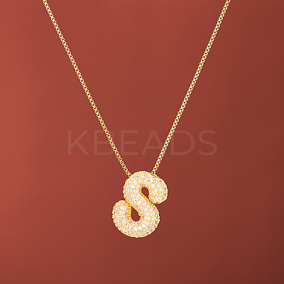 Brass Micro Pave Clear Cubic Zirconia Initial Pendant Necklaces for Women FS-WGDC51D-19-1
