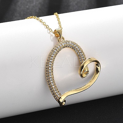 Brass Micro Pave Clear Cubic Zirconia Heart Pendant Necklaces for Women NJEW-R027-01G-02-1