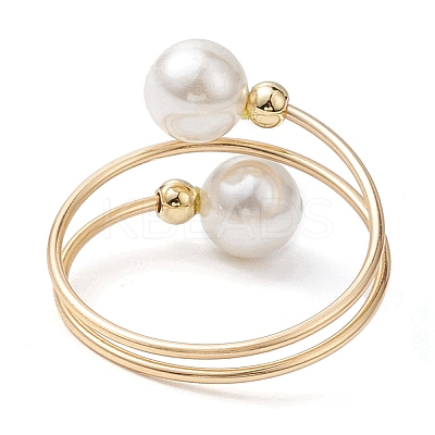 Round Shell Pearl Beaded Cuff Rings for Women RJEW-TA00152-1
