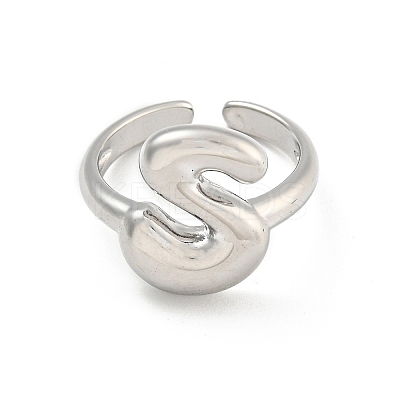 Brass Letter Open Cuff Rings for Women RJEW-G313-01S-P-1