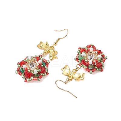 Christmas Theme Flower Glass Seed Beaded Dangle Earrings for Women EJEW-MZ00205-1