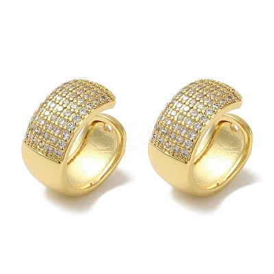 Rack Plating Brass Micro Pave Clear Cubic Zirconia Ring Cuff Earrings for Women EJEW-P280-12G-1