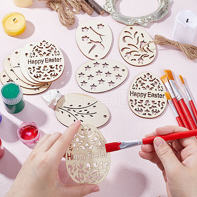 50Pcs 5 Style Easter Unfinished Wood Pendant Ornaments WOOD-GF0002-01-1