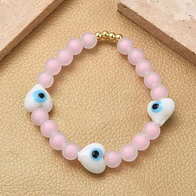 Brass & Plastic & Lampwork Beaded Stretch Bracelets for Women BJEW-F515-03G-01-1