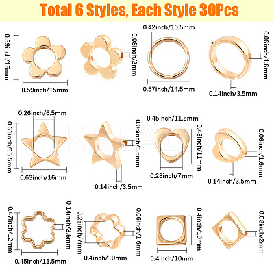 180Pcs 6 Styles 2-Hole CCB Plastic Beads Frame CCB-SP0001-10G-1