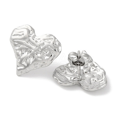 304 Stainless Steel Textured Heart Stud Earrings EJEW-D281-17S-1