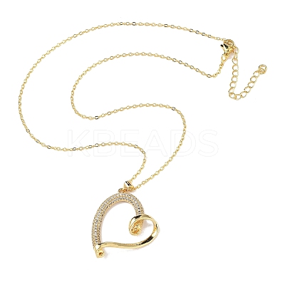 Brass Micro Pave Clear Cubic Zirconia Heart Pendant Necklaces for Women NJEW-R027-01G-02-1