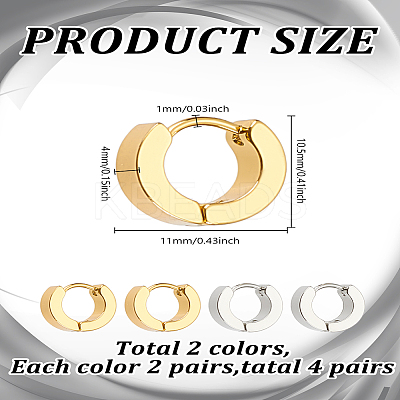 4 Pairs 2 Colors 304 Stainless Steel Huggie Hoop Earrings EJEW-LP0001-08-1