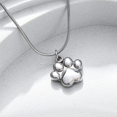 304 Stainless Steel Dog Paw Print Pendant Necklaces for Women NJEW-Z044-13P-1