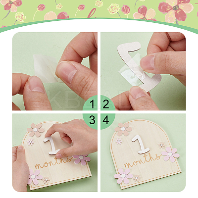 Flower Wood Baby Monthly Milestone Cards with Glue Points DIY-WH0569-42-1