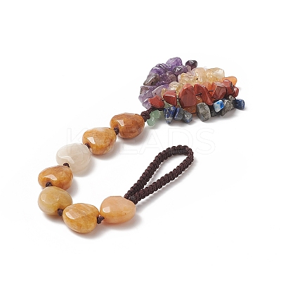 Heart Natural Gemstones & Mixed Stone Chips Tassel Pendant Decorations HJEW-JM00948-1