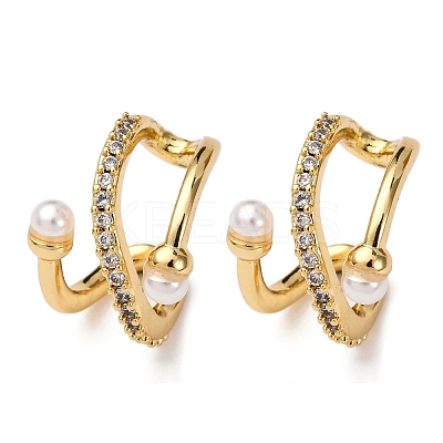 Brass Micro Pave Clear Cubic Zirconia C-Shaped Cuff Earrings EJEW-D328-08G-1