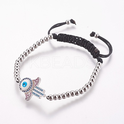 Adjustable 304 Stainless Steel Braided Beaded Bracelets BJEW-L655-012-1