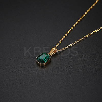 Glass Rectangle Pendant Necklace with Golden Stainless Steel Chains ZR6442-1