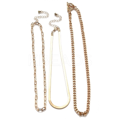 3Pcs 3 Styles Brass & Iron Chain Necklaces Set NJEW-V003-08G-1