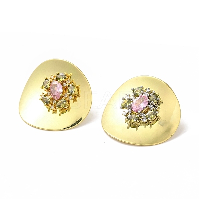 Rack Plating Brass Micro Pave Clear Cubic Zirconia Stud Earrings EJEW-B062-08A-GP-1
