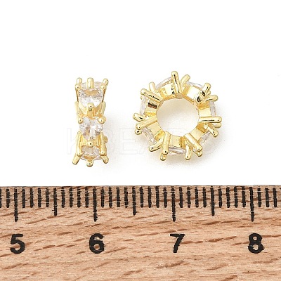 Heart Brass Micro Pave Clear Cubic Zirconia European Beads KK-Z156-10G-1