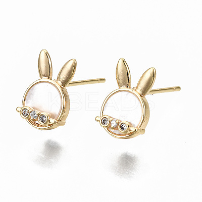 Brass Micro Clear Cubic Zirconia Stud Earring Findings KK-R114-02-NF-1