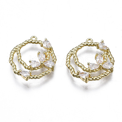 Brass Micro Pave Clear Cubic Zirconia Charms ZIRC-S069-026G-1