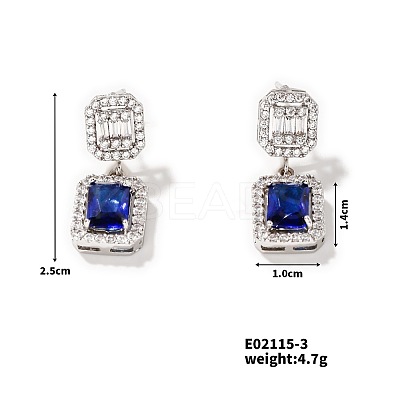 Elegant Square Copper Inlaid Zircon Women's Stud Earrings Fashionable Accessories NP2804-2-1