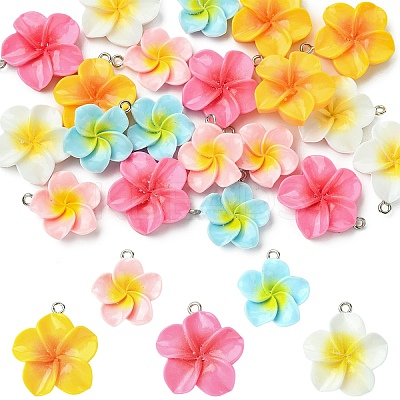 20Pcs 5 Colors Plumeria Resin Pendants RESI-YW0004-66-1