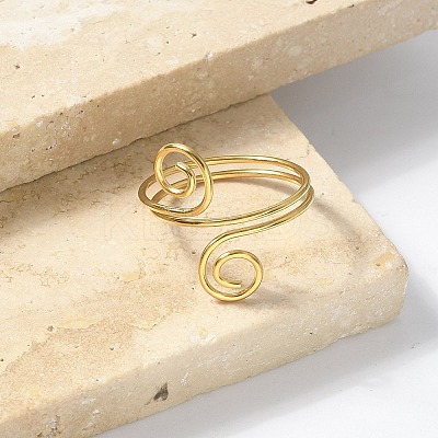 304 Stainless Steel Round Wrap Open Cuff Rings for Women Men RJEW-Z071-02A-G-1