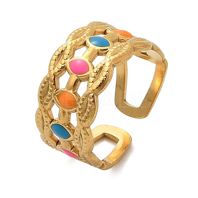 304 Stainless Stee Enamel Open Cuff Rings RJEW-Q006-02A-G-1