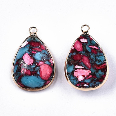 Teardrop Assembled Synthetic Turquoise and Natural Regalite/Imperial Jasper Pendants G-N330-20B-1