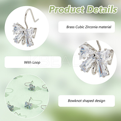 20Pcs Bowknot Brass Micro Pave Clear Cubic Zirconia Earring Hooks ZIRC-GO0001-02-1