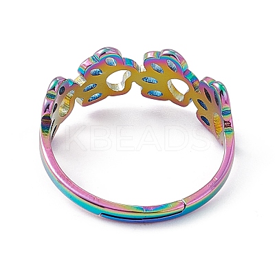 Ion Plating(IP) 201 Stainless Steel Hollow Out Dog Paw Prints Adjustable Ring for Women RJEW-K238-10M-1