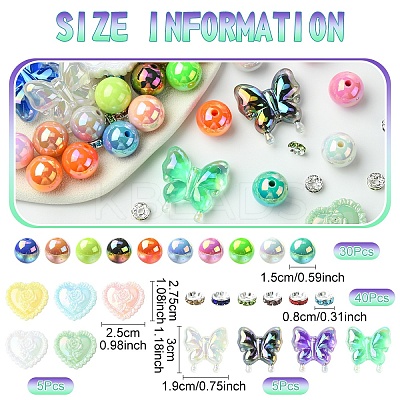 40Pcs Mixed Shape UV Plating Rainbow Iridescent Acrylic Beads DIY-YW0017-03-1