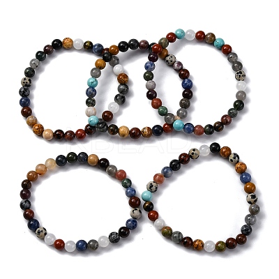 Natural & Synthetic Mixed Gemstone Beaded Stretch Bracelets for Women Men BJEW-F490-01A-1