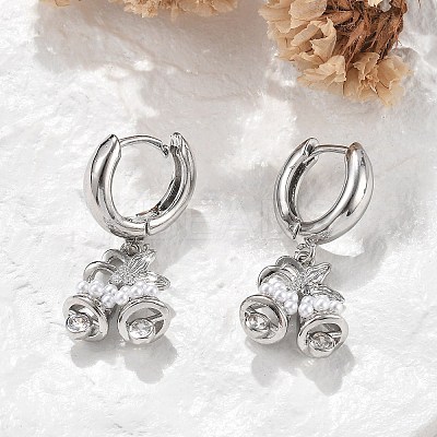 Brass Micro Pave Clear Cubic Zirconia Hoop Earrings EJEW-R016-06P-1