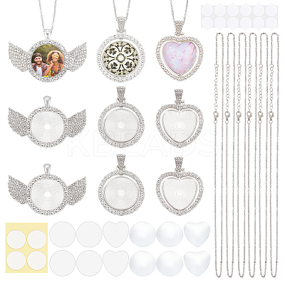 DIY Sublimation Blank Alloy Pendant Necklace Making Kit DIY-PH0022-70-1