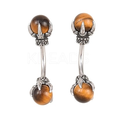 316 Stainless Steel Dragon Claw with Natural Stone Ball Curved Barbell Belly Rings AJEW-C044-06AS-01-1