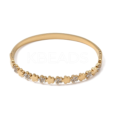 304 Stainless Steel Crystal Rhinestone Flower Hinged Cuff Bangles for Women SA-CBA61B8-12G-1